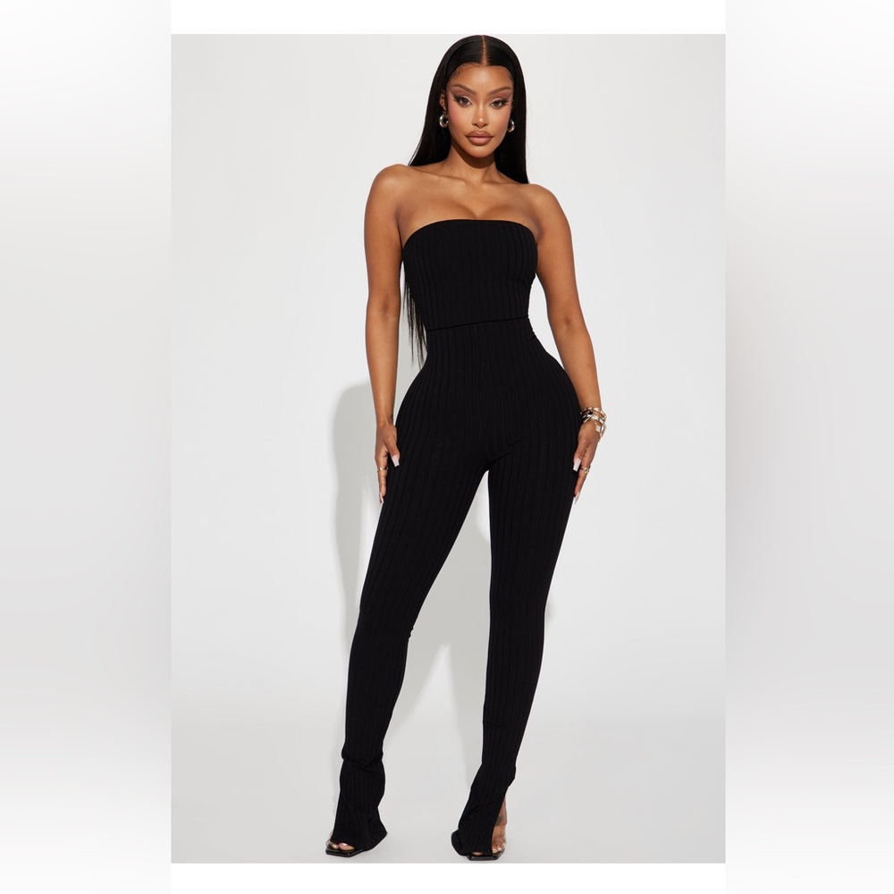Black fashion nova ribbed jumpsuit